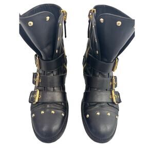 Giuseppe Zanotti Blk Leather Studded Moto Ankle Boots Women’s 6 IT36 Buckle Zip